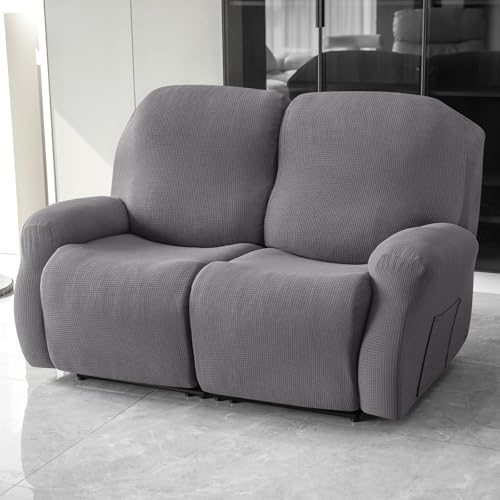 Funda reclinable gris oscuro de 2 plazas elástica con bolsillo lateral suave 3