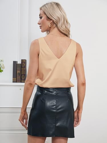 Image of Mawor Satin Tank Tops for Women Loose Fit Sleeveless V Neck Cami Camisole Blouses Shirt Top