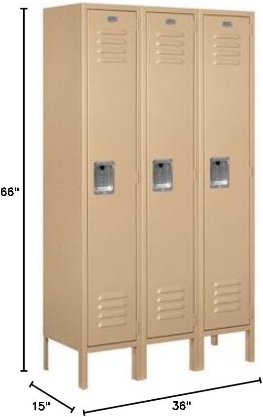 Salsbury Industries Assembled 1-Tier Standard Metal Locker with Three Wide Storage Units, 5-Feet High by 15-Inch Deep, Gray