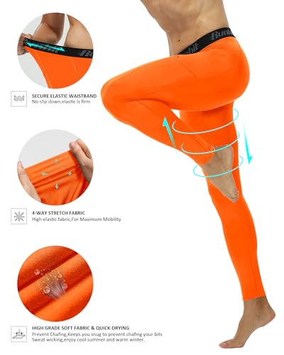 Image of Runhit Mens Compression Pants Running Tights Pockets Sports Leggings Spandex Workout Cycling Athletic Thermal