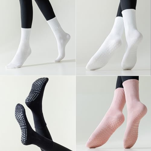 2/4 Pairs Pilates Socks for Women Yoga Grip Socks for Pure Barre Ballet Grippy Crew Sock Woman Sticky Sock4