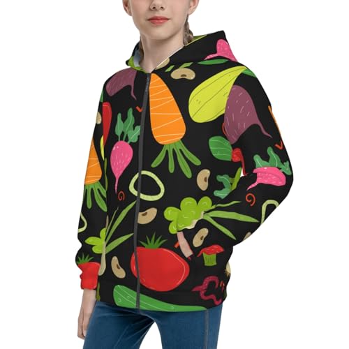 Cartoon Vegetables Kids Pullover Hoodies Boys Zip Up Sweatshirts Girls Athletic Clothes with Pocket