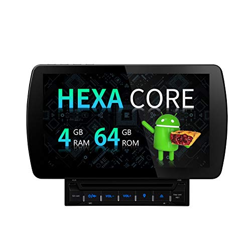 XTRONS 10.1 Inch Android 9.0 Double Din Car Stereo Radio DVD Player Hexa Core 4G RAM 64G ROM GPS Navigator Touch Screen Adjustable Viewing Angles Head Unit Supports WiFi Backup Camera OBD2 DVR TPMS