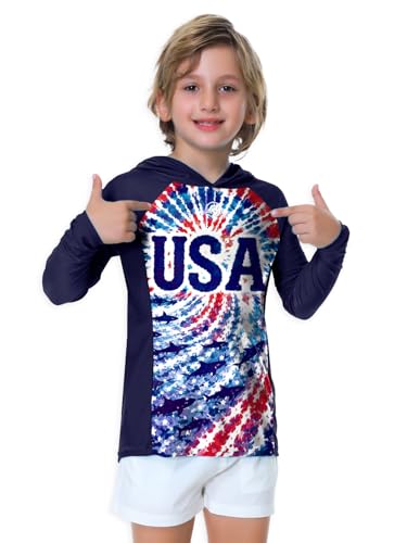 Image of AOBUTE Unisex Kids Long Sleeve Hoodie Rash Guard Boys UPF 50+ Swim Top with Thumb Hole 3-12 Years