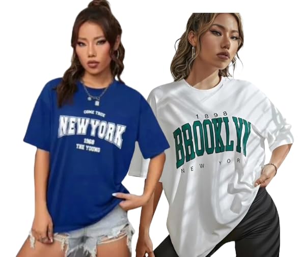 Image of DIAZ Women's Cottonblend Half Sleeve Oversized Drop Shoulder T-Shirt-Pack of 2