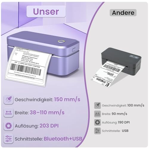 Abelmark DHL Etikettendrucker Bluetooth, Label Printer 4x6 Thermodrucker, Versandetiketten Drucker für Amazon, Etsy, Shopify, Ettikettendrucķer für DHL, kompatibel mit iOS, Android, Windows, Mac