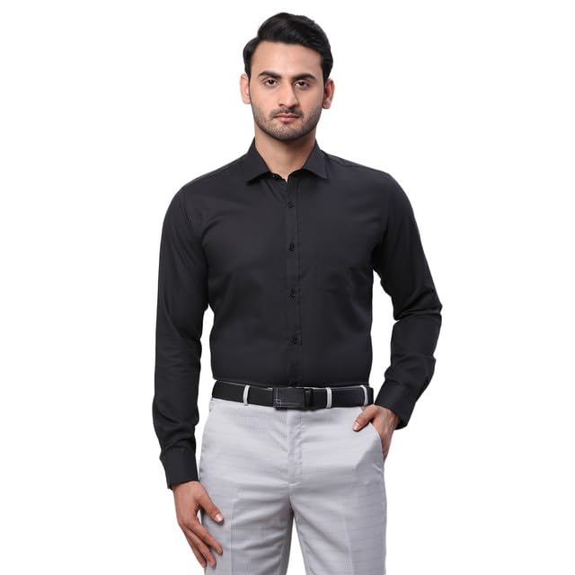 Image of Park Avenue Men's Slim Fit Structure Pattern Pure Cotton Semi Cutaway Collar Full Sleeve Formal Shirt