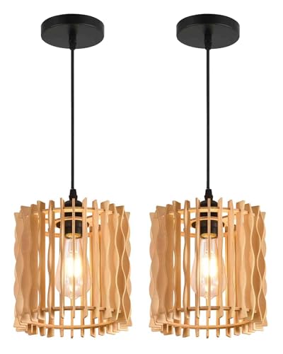 Lampe Suspendue Bohème en Bois pour Îlot de Cuisine et Salon