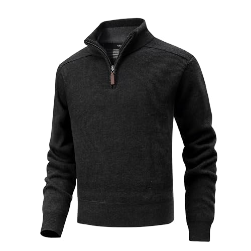 CoXuantion Jersey Cuello Alto de Punto Hombre Manga Larga Jersey con 1/4 Cremallera Ligero Punto Jerseys Forro Polar Sólido Suéter Invierno Básico Cálido Suéteres L,Gris