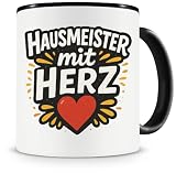 Samunshi® Hausmeister Tasse mit Spruch Hausmeister mit Herz Geschenk für Facility Manager Kaffeetasse Tassen zum Geburtstag Kaffeepot Becher Teetasse 300ml schwarz