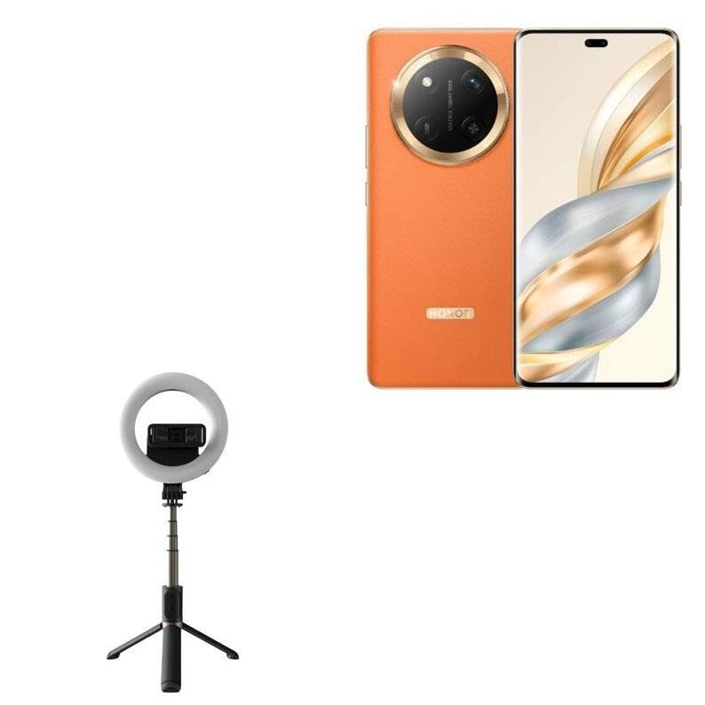 BoxWave Stand and Mount Compatible with Honor X60 - RingLight SelfiePod, Selfie Stick Extendable Arm with Ring Light - Jet Black