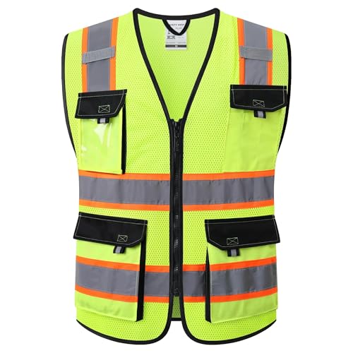Image of JKSafety Hi Vis Reflective Safety Vests for Men Women High Visibility Vest with Pockets Mesh Fabric Construction Safety Apparel Neon Vest for Work (220-Yellow S)