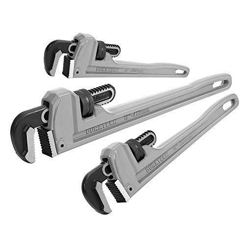 DURATECH 3-Piece Heavy Duty Aluminum Straight Pipe Wrench Set, 10″, 14″, 18″, Adjustable Plumbing Wrench Set, Drop Forged, Exceed GGG standard