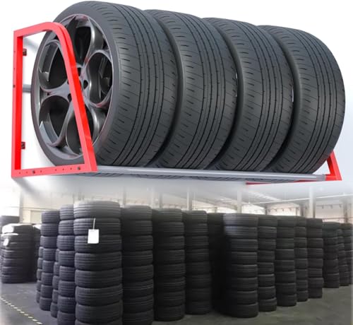 Étagère pour pneus de voiture en métal rouge réglable - 2
