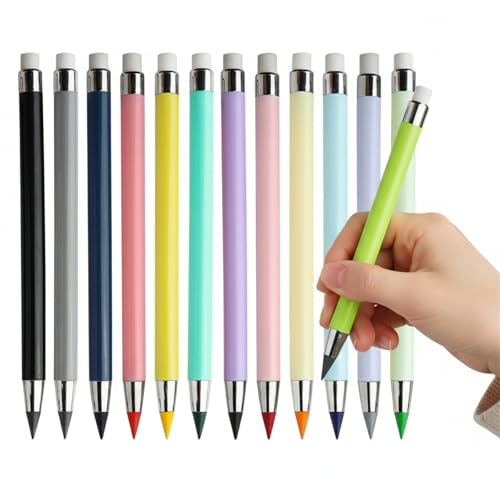 Yolkify Pencils with Rubbers on the End Infinity Pencil with Eraser 12 PCS Colored Everlasting Pencils Reusable Inkless Pencil for Writing Drawing Students Home Office School Supplies
