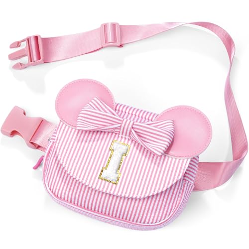 Image of Personalized Belt Bag for Women Girls - Fashion Mini Waist Packs with Adjustable Strap - Trendy Travel Fanny Pack Crossbody Bags with Initial Letter - Teen Gifts | Pink I
