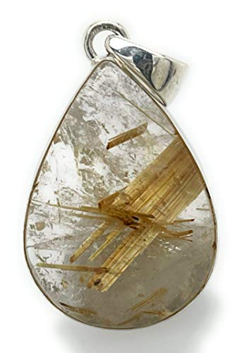 Genuine Golden Rutilated Quartz 925 Solid Sterling Silver Pendant 35Mm #TOP1