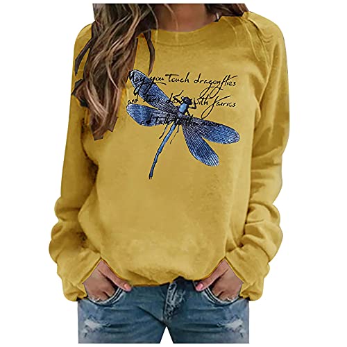 Womens Sweatshirt Graphic Color Block Crewneck Sweatshirts Animal Print Tops For Women Gradient Long Sleeve Shirts C-Yellow #TOP24