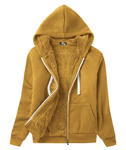 SWISSWELL Hoodies for Women Winter Fleece Sweatshirt - Full Zip Up Thick Sherpa Lined Hooded Jacket Mustard X-Large