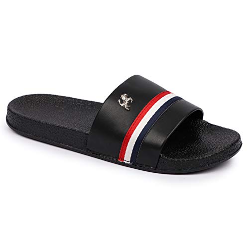 PERY-PAO Mens Stylish Sliders White, Red, Black, Grey, Sky Blue Boys Slippers, 6 UK
