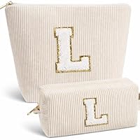 Giftota 2 Stück Personalisierte Kosmetiktasche Damen Cord Schminktasche, A–Z Make up Tasche mit Buchstaben, Kulturtasche für Reisen, Geschenk für Frauen Mädchen, Geburtstagsgeschenk für Frauen Mama L