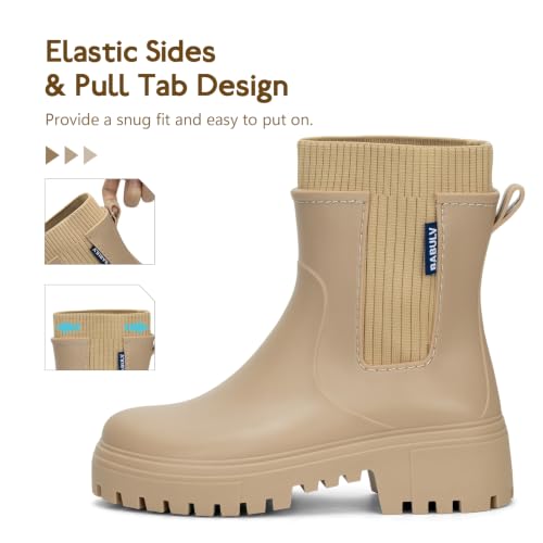 FOGOIN Bottes en caoutchouc pour femme Bottines Chelsea courtes imperméables à enfiler, marron, 39 EU – vue 4