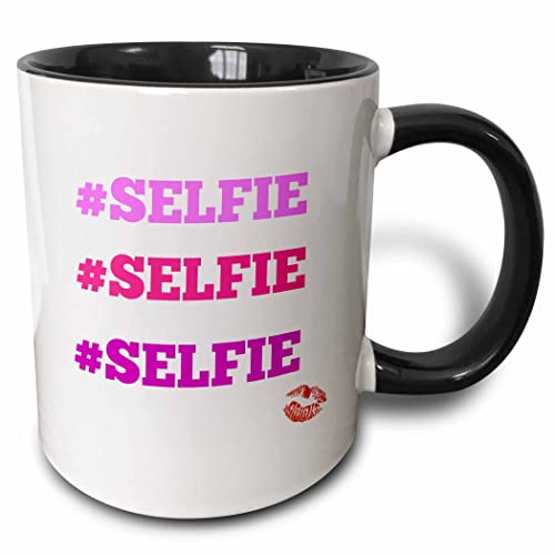 3dRose Hashtag Selfie 11oz Two-Tone Black Mug