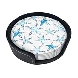 Tamaño ideal: juego de 6 posavasos con un diámetro de 3.9 pulgadas y 0.12 pulgadas de grosor, estos bonitos posavasos con estampado de estrella de mar con soporte se adaptan a una amplia variedad de tazas y vasos, seguro que decoran tus muebles, ideales como decoración de mesa de café, di adiós a las manchas de agua y manchas en tu mesa