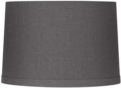 Gray Linen Medium Drum Lamp Shade 15" Top x 16" Bottom x 11" High x 11" Slant (Spider) Replacement with Harp and Finial - Springcrest
