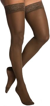 SIGVARIS Womens Style Sheer 780 Open Toe Thigh-Highs w/Grip Top 30-40mmHg - Mocha - Small Long