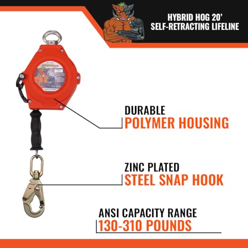 Image of Malta Dynamics Hybrid Hog Self Retracting Lifeline 20' Fall Protection Yoyo | Class 1 Retractable Fall Protection Lanyard with Quick-Action Brake, OSHA and ANSI Compliant Safety Lanyard and Fall Arrestor