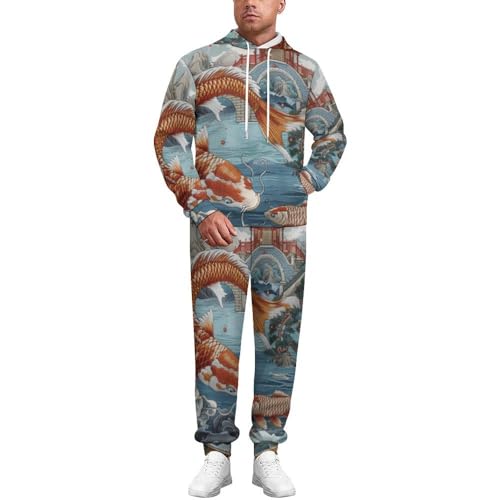 Survêtement homme imprimé 3D poisson avec ensemble sweat à capuche et pantalon de jogging