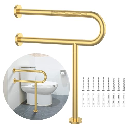 Toilet Support Rail 23.4X 28 Inch, Munzong Anti-Slip Gold Handicap Grab Bar for Bathroom, Stainless...