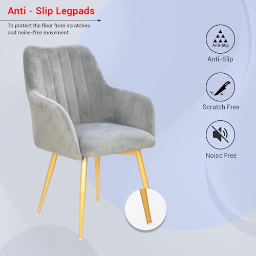 Image of Taboo Velvet Dining Chair Set of 6 | Upholstered Accent Arm Chairs | Soft Cushioned Seat with Backrest | Modern Velvet Fabric Chairs with Metal Legs | Living Room, Bedroom, Cafe & Restaurant | Grey