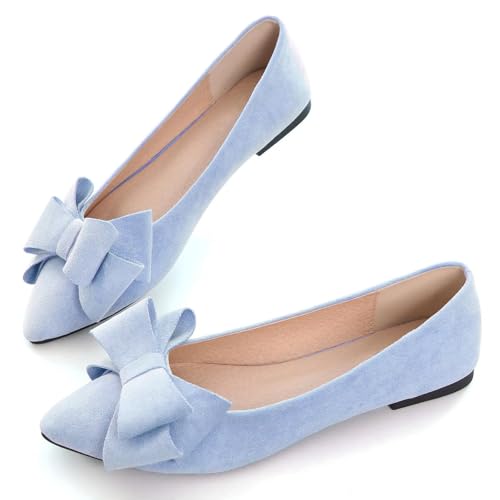 Image of WENJIAZHIZHI Square Toe Bow Ballet Slip-On | Classic Suede Finish,Chic Bow Detail,Effortless Everyday Style,Wedding Party Office,Plus Size Available