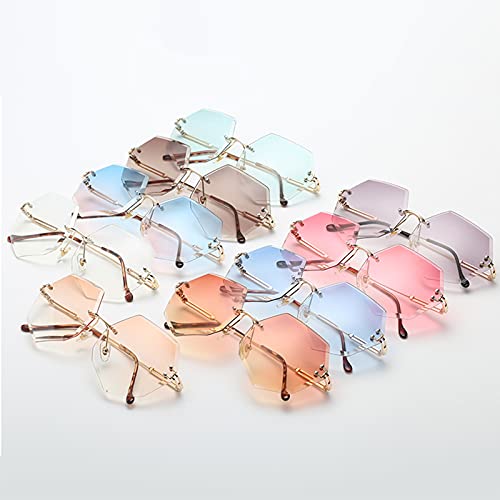 COTIA Sunglasses for Women Oversized Polygon Rimless Diamond Cutting Gradient Lens Sun Glasses3