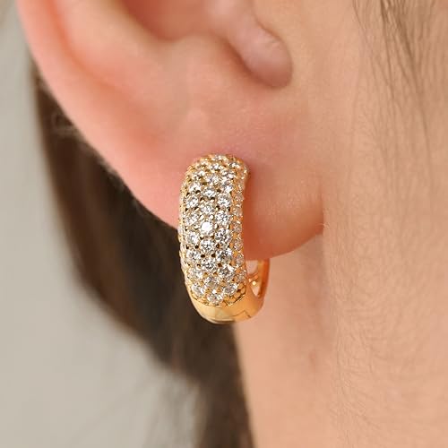 4ct Moissanite Hoop Earrings for Women Men, Vintage Hoops Earrings Brilliant Round Iced Out, D Color VVS1 18K Gold Plated 925 Sterling Silver Hypoallergenic, Lab Created Diamond Gift3