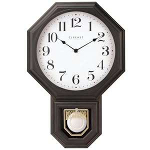 CLXEAST Pendulum Wall Clocks for Living Room Decor, Large Schoolhouse Regulator Clock with Pendulum,Oil Rubbed Bronze Black Plastic,House Warming Gifts New Home,12″ W x 17″ H