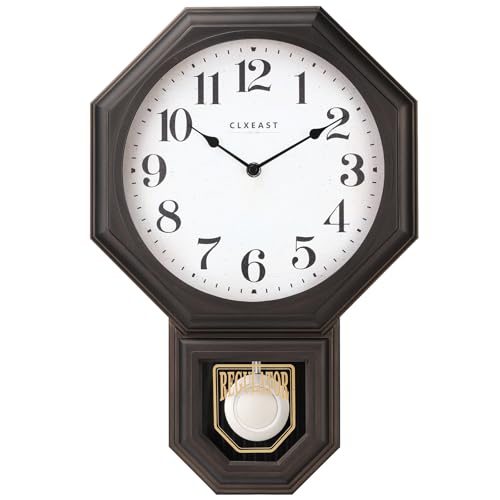 CLXEAST Pendulum Wall Clocks for Living Room Decor, Large Schoolhouse Regulator Clock with Pendulum,Oil Rubbed Bronze Black Plastic,House Warming Gifts New Home,12" W x 17" H