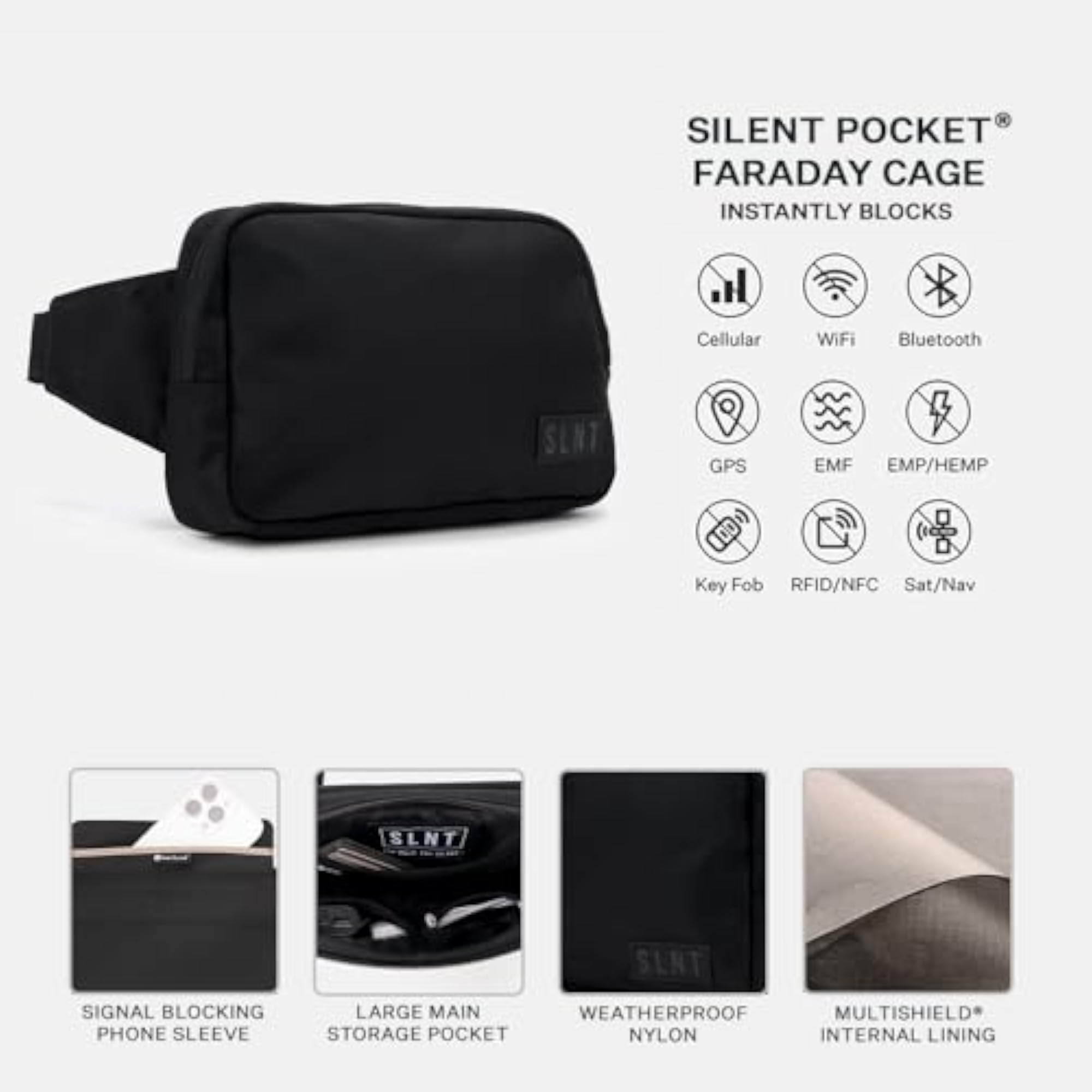 SLNT Compact Faraday Sling Bag with RFID-blocking