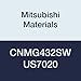 Mitsubishi Materials CNMG432SW US7020 Coated Carbide CN Type Negative Turning Insert with Hole, Rhombic 80?, Grade US7020, 0.5" IC, 0.187" Thick, 0.031" Corner Radius, SW Breaker (Pack of 10)