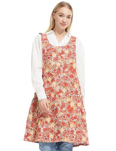 Image of Cozy Adjustable Cross Back Aprons for Women with Pockets Cotton Linen Cooking Kitchen Baking