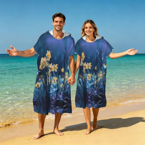 Poncho à capuche en microfibre imprimé pour surf et bain