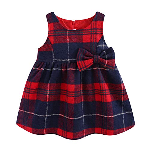 Vestido a Cuadros de Lana Sintética para Niña de 7 a 8 Años con Lazo