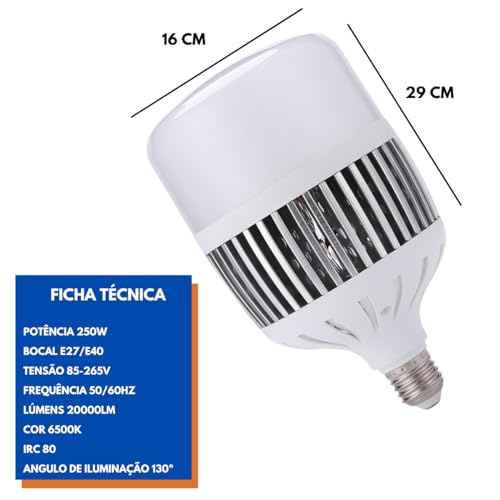 Lâmpada Luz Led Bulbo 250w Soquete E27 Iluminação Potente