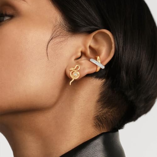 Ear Cuff Earrings for Women 14K Gold Plated Cubic Zirconia Paved Sparkling Huggie Ear Cuffs Non Piercing | Clip On Cartilage | Single4