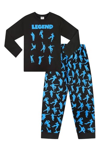 ThePyjamaFactory Pyjama-Schlafanzug mit Emote-Legende für Tanzspiele und Gaming, Baumwolle, lang, Schwarz / Blau, Schwarz , 11-12 Years