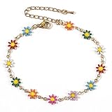 Colorful Handmade Oil Drip Flower Beads And Gold Metal Chain Linked Ankle Bracelet For Women Colorfu