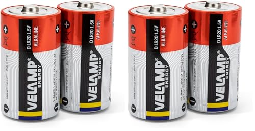 VELAMP LR20/2BP Pila alcalina LR20, D, Torcia,1,5V-Blister da 2 Pile, Rosso (Confezione da 2)