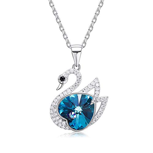 MINCHEDA Collar Mujer Colgante Cristal Plata de Ley, Regalo de Joyería para Mujer, Madre, Hija de Novia, 40 cm + 5 cm Ajustable para el Día Especial -Azul